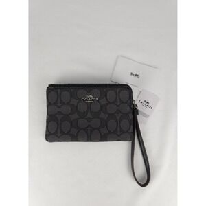 Coach‎ Corner Zip Wristlet Signature Canvas Black/Smoke